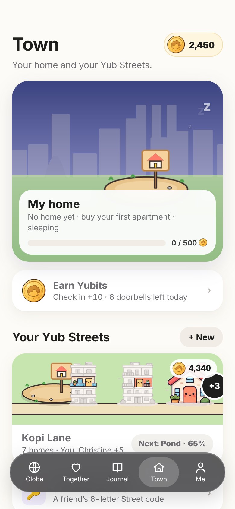 Town: your home and your Yub Streets